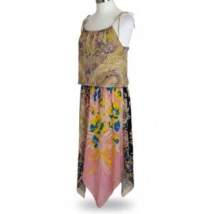 Betsey‎ Johnson Silk Dress Sz 4 Floral Paisley Scarf Hem Boho Maxi Gypsy Love